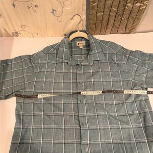 Haggar Teal Plaid Casual Button Down Shirt